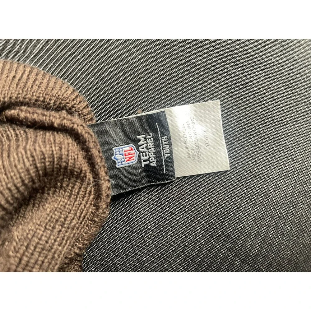 NFL Team Apparel Cleveland Browns Youth Brown Cuffed Beanie Knit Hat Helmet Logo
